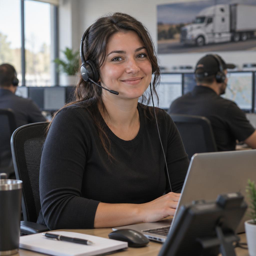 A Prestige payment specialist wearing a headset assisting clients from the service desk
